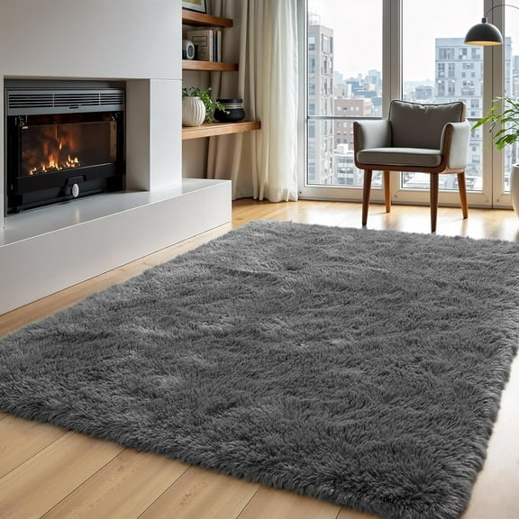 Area Rugs for Living Room Grey Rugs for Bedroom 4x6 Carpet Fluffy Furry Soft Shag Aesthetic Plush High Pile Gray Throw Rug for Nursery Kids Room Dorm