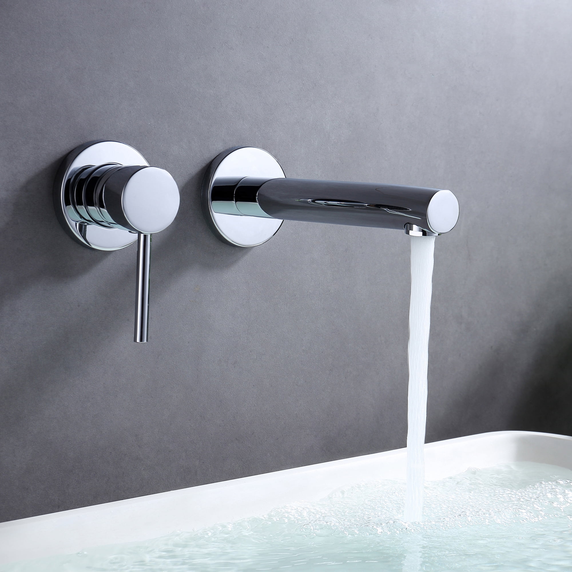 Sumerain Single Handle Left-Handed Wall Mount Bathroom Faucet in Chrome