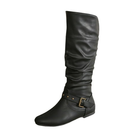 PLLFRLRT Renaissance Shoes Women Leather Knee-High Boots Renaissance Boots Boots Black Long Boots Pull On Goth Boots Flat Jazz Boots(Black 8)