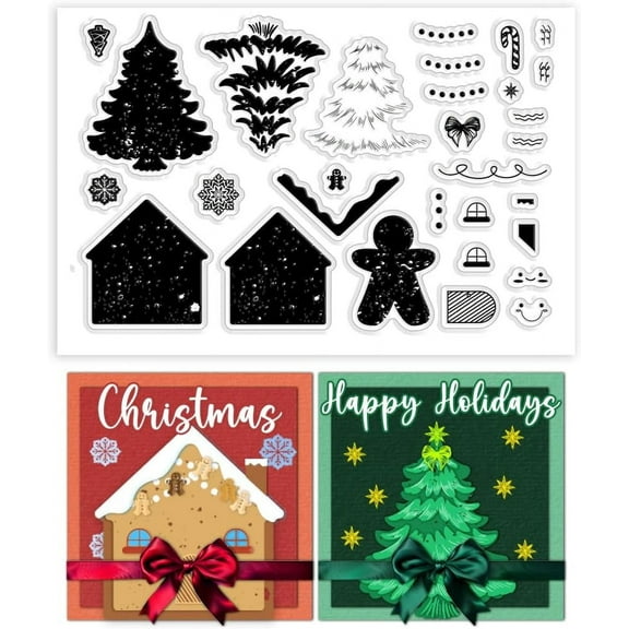 Christmas Clear Stamps for Card Making Christmas Gingerbread Layerd Silicone Stamp Christmas Tree Transparent Craft Seal Stamp Rubber Stamp