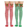 thumbnail image 1 of S 2 Pares De Calcetines Navideños, Medias Largas A Rayas, 1 of 8