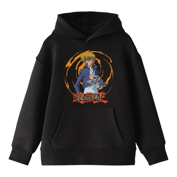 Yu-Gi-Oh! Joey Character With Spiral Background and Logo Youth Black Graphic Hoodie-Medium