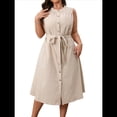 thumbnail image 2 of Vestidos de Verano de Talla Grande - Vestido Informal Sin Mangas con Cuello Redondo y Botones para Mujer Albaricoque 4XL, 2 of 9