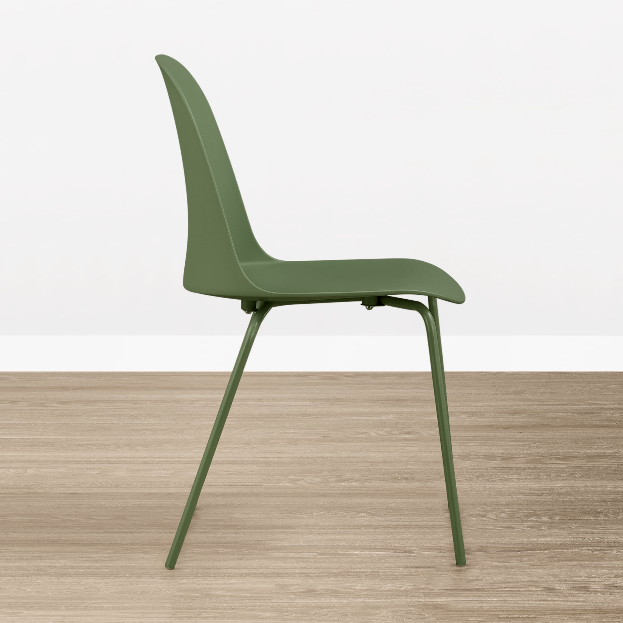 Spruce & Spring Modern Stackable Dining Chairs, Molded Plastic Kitchen Chairs with Metal Legs, Space-Saving Armless Design, Green, Set of 4