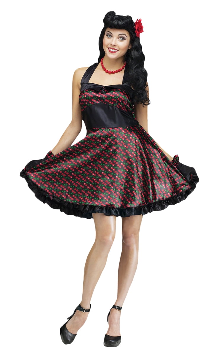 Black Floral Vintage 50s Pin Up Cocktail Dress with Collar for Halloween 