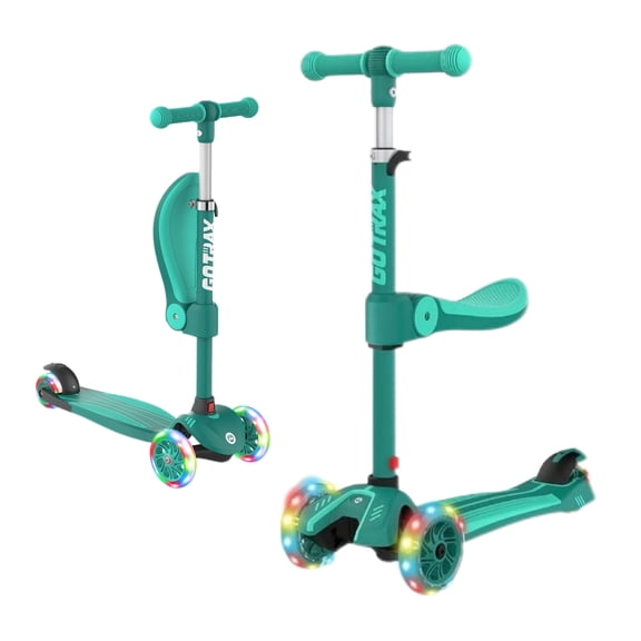 GOTRAX KS3 3 Wheel Kids Scooter with Folding Seat,Light-Up Scooter Suitable for Boys&Girls Ages 2~8, Green