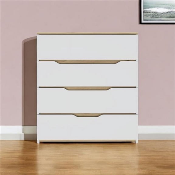 HomeRoots 543994 32 in. White & Natural Four Drawer Dresser