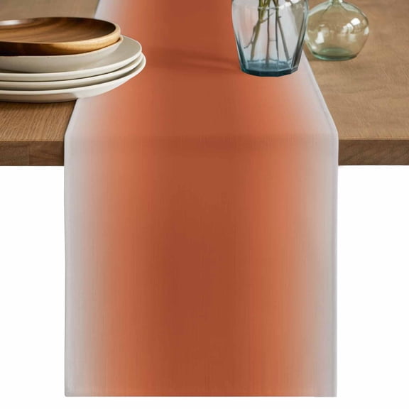 Ombre Burnt Orange Table Runner 72 Inches Long,Solid Color Gradient Minimalist Modern Kitchen Dining Burlap Linen Tablerunner for Small/Round/Square/Wedding/Coffee/Dining Table Party Décor 18 x 72