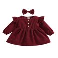 thumbnail image 1 of MesaSe Automne Bébé Filles Princesse Robe 2pcs Volant à Manches Longues Bouton Velours Côtelé une Ligne Robe Bandeau Vin Rouge 2-3 Ans, 1 of 9