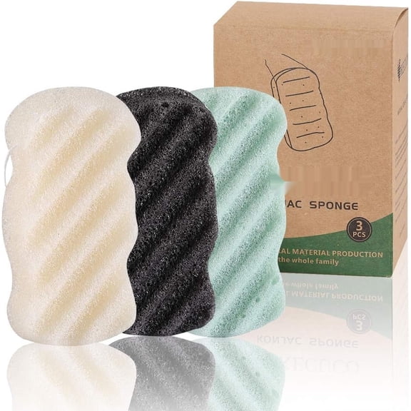 3 Pcs Konjac Bath Sponge Kids, Babys, Infant, Toddler, 100% All Natural KONJAC Shower Body Sponges, 3 Colors Extra Large Size, Safe Oily, Dry, Combination or Sensitive Skin