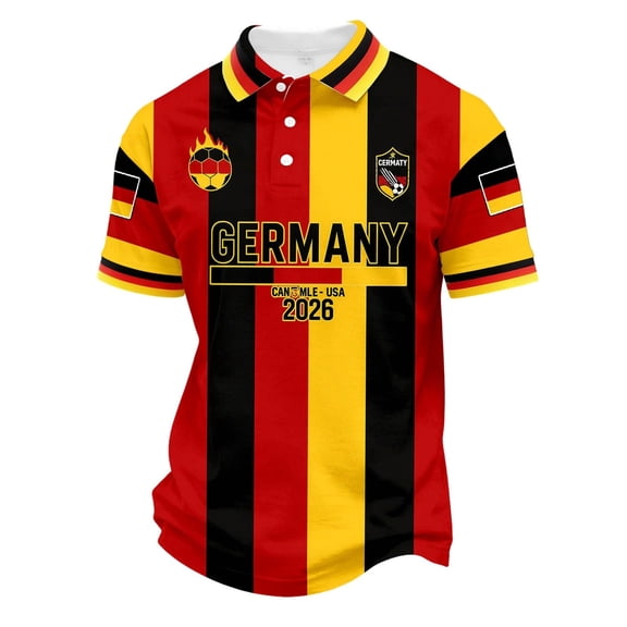 COSFO Short Sleeve Polo Shirts for Men Germany Football Mesh Graphic Tees Casual Breathable Relaxed Fit Pullover Collared Tops