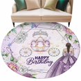 thumbnail image 6 of Happy Birthday Round Rug 6ft Washable Circle Kitchen Rugs Non Slip Purple Luxury Dress Crown Carriage Flowers Large Area Rug Indoor Floor Carpet for Bedroom Living Room Home Office Dining Room, 6 of 8
