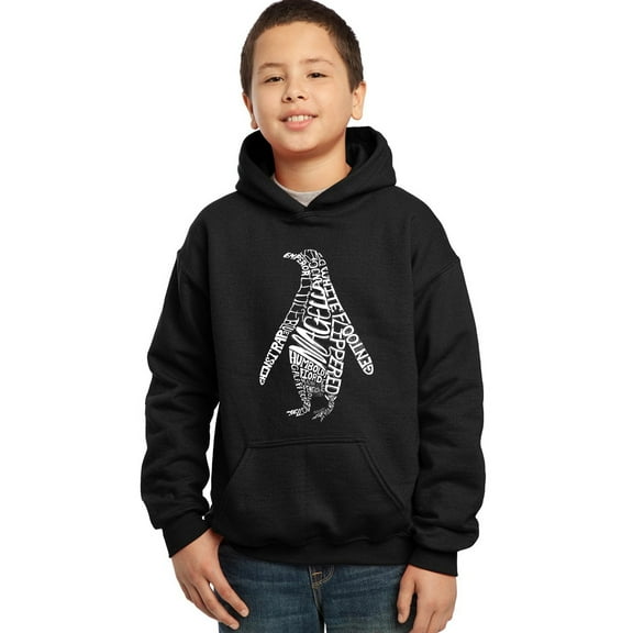 LA Pop Art Boy's Word Art Hooded Sweatshirt - Penguin