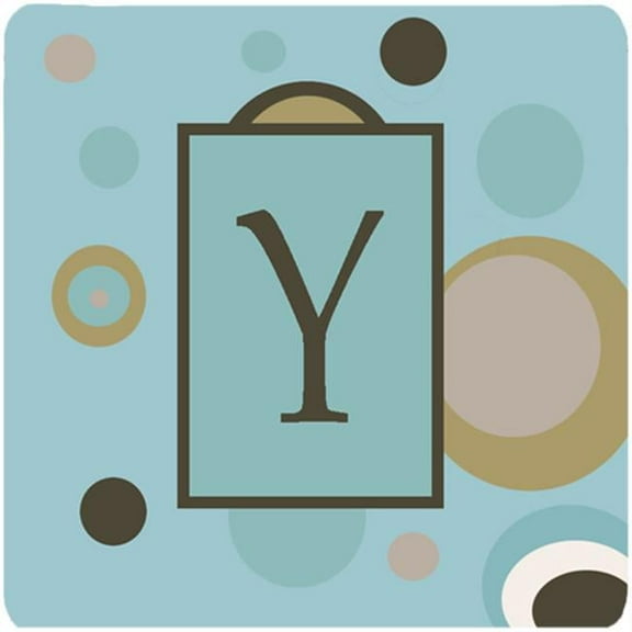 Monogram - Blue Dots Foam Coasters Initial Letter Y, Set - 4