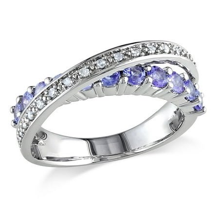 3/4 Carat T.G.W. Tanzanite and 1/10 Carat T.W. Diamond Sterling Silver Crossover Ring
