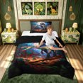 thumbnail image 2 of meiyoeat Vibrant Neon Spinosaurus Rainforest Twin Comforter Sets for Boys Men Kids, Retro Jungle Dinosaur Bedding Set, Blue, Black Reversible, 2pcs, 1 Comforter and 1 Pillowcase, 2 of 6