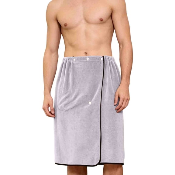 successthop Mens Bath Skirt Wrap Soft Knee Length Lightweight Homewear Snap After Bath Wear Comfortable Fall Loungewear