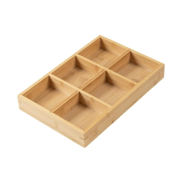 Bandeja de bambú con divisiones, contenedor rústico para refrigerios, ideal para cenas familiares en casas de campo. 6 cuadrículas