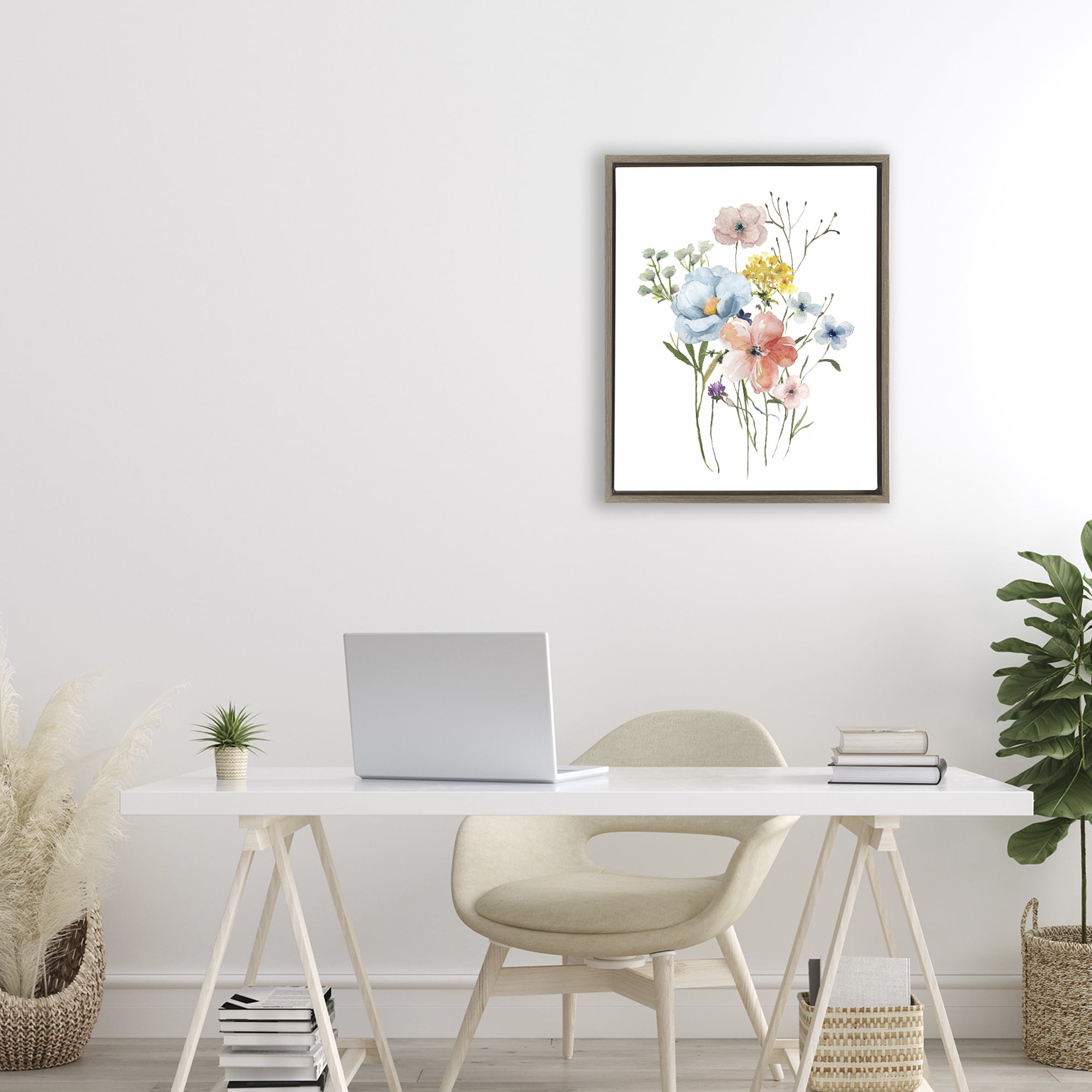 Stupell Industries Spring Meadow Wild Flowers Brown Framed Floater Canvas Wall Art, design by Livi Finn