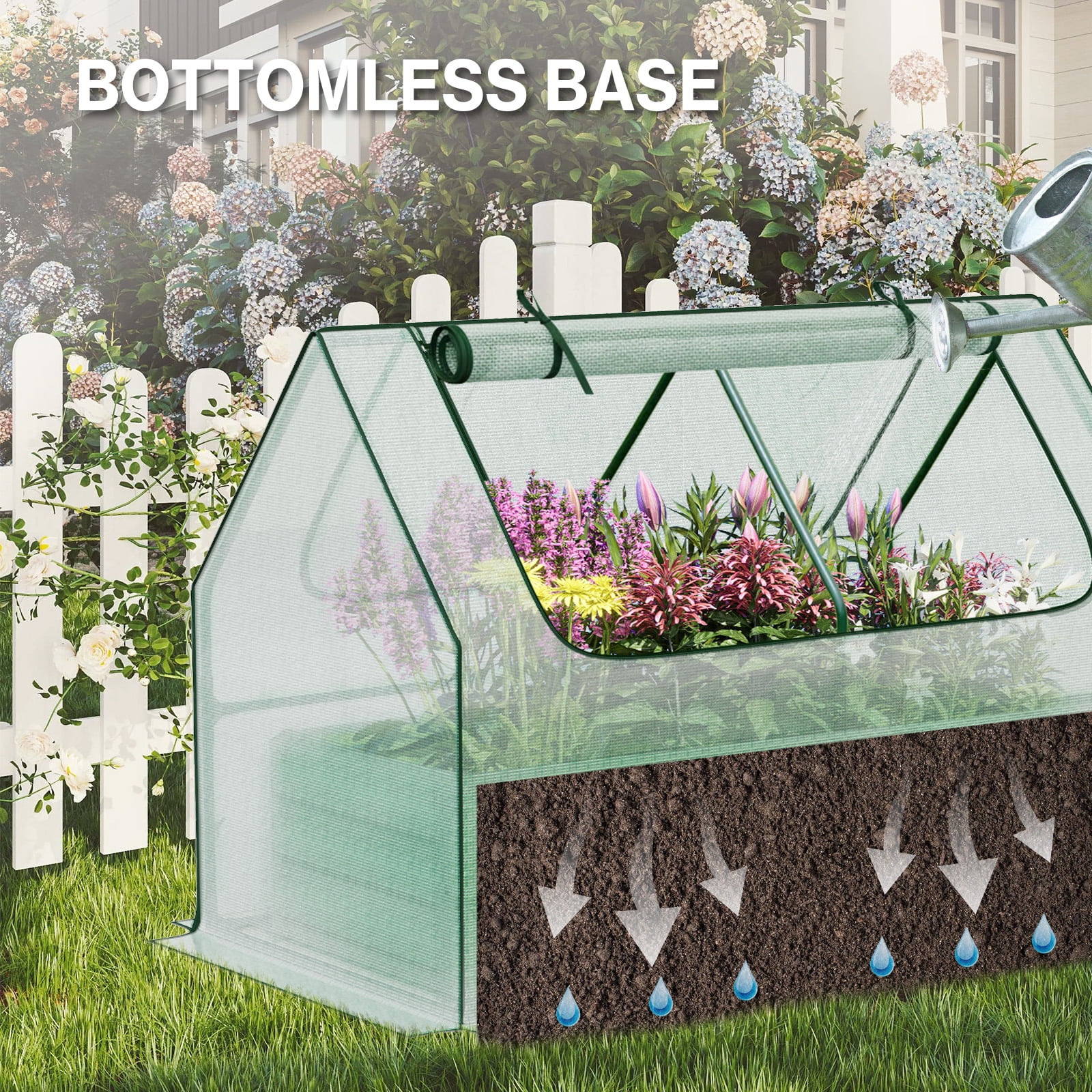 Aoodor Raised Garden Bed Kit, 4x2x3 ft Galvanized Planter Box with PE Cover, Screen Windows for Gardening, White