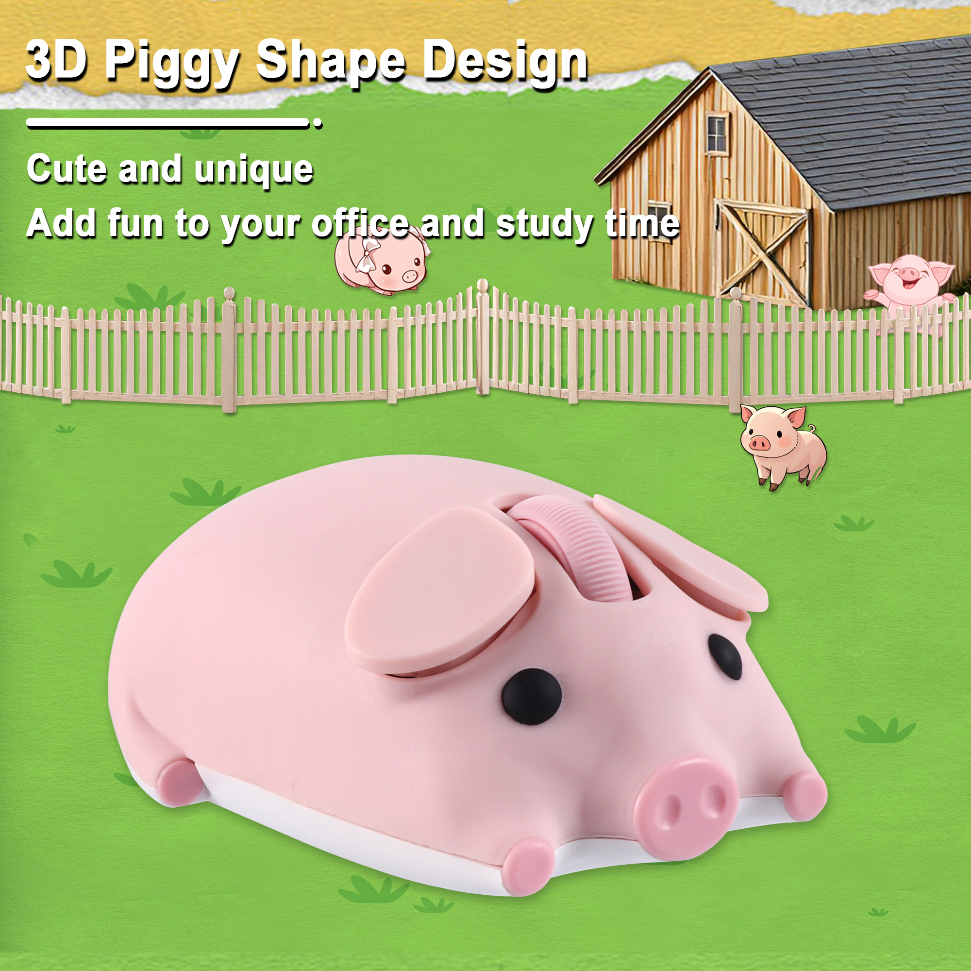 Dpisuuk Wireless Bluetooth Mouse Cute Animal Pig Shape 2.4G & Bluetooth Dual Mode Computer Mice with USB Receiver Portable Compact Optical Cordless Mouse for Laptop PC Notebook Kids Gift, Pink
