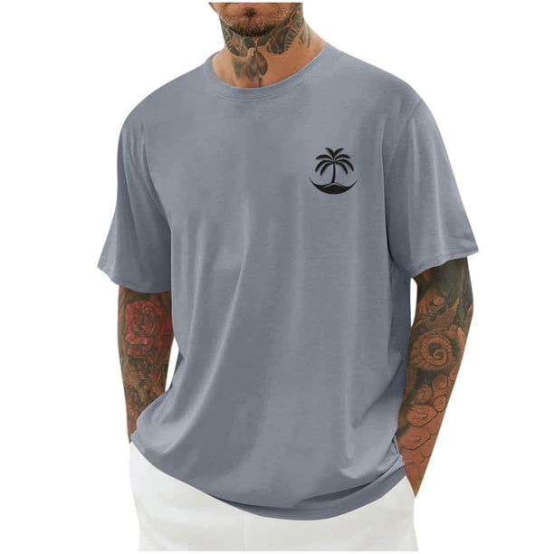 Mens Camisas de Manga Corta Impresión Casual Deportes Cuello Redondo Blusa, Poliéster Ligero para la Primavera Verano Al Aire Libre Uso Diario
