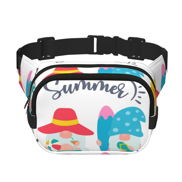 Fotbe Gnomes Summer Cangurera Cuadrada con Estampado de Doble Capa, Bolsa de Cintura Ajustable Mini para Hombres y Mujeres