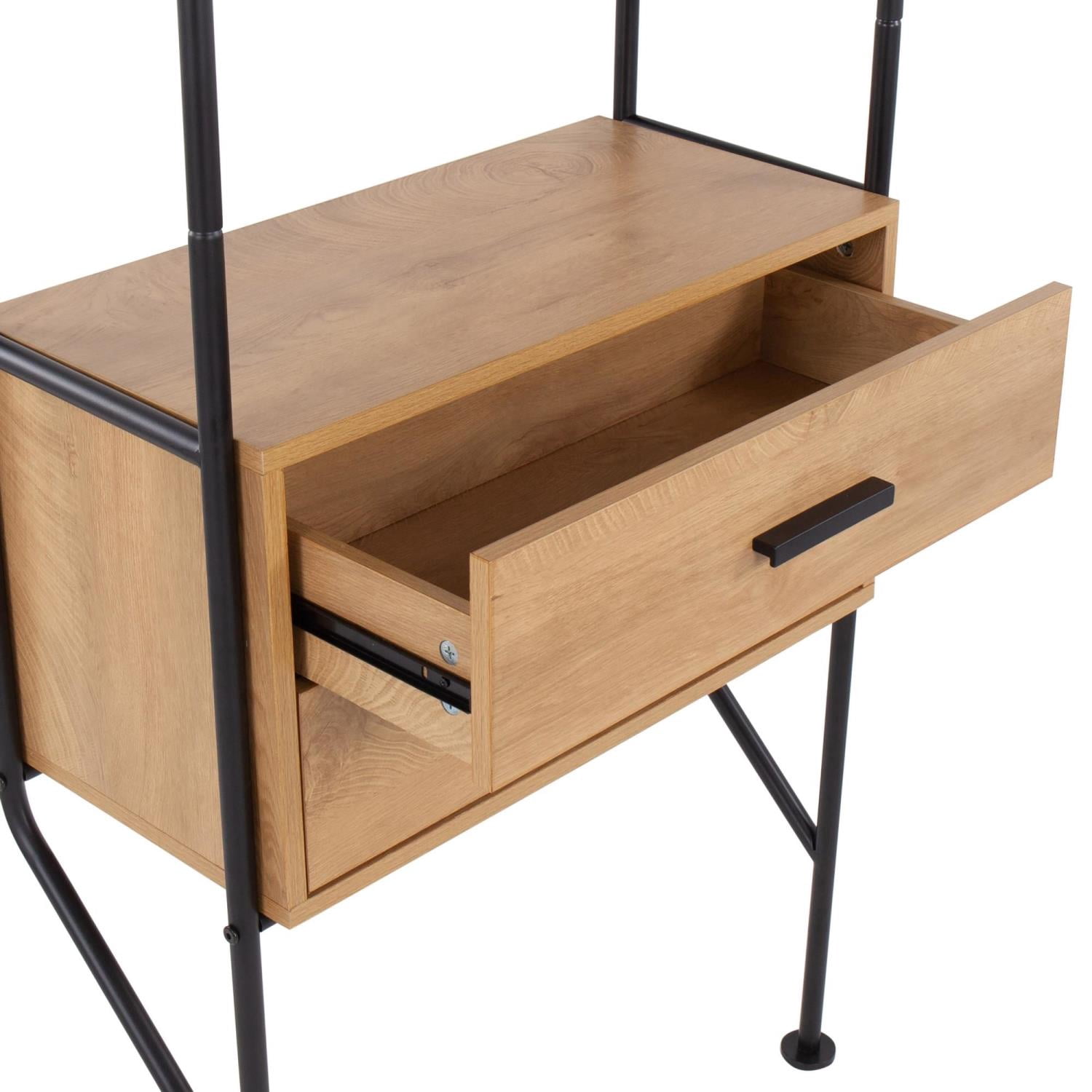 LumiSource Black Metal, Brown Wood Lean Bookcase