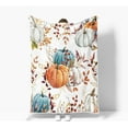 thumbnail image 4 of Fall Boho Pumpkin Throw Blanket, Rustic Autumn Maple Leaves Thanksgiving Harvest Decorative Farmhouse Fleece Flannel Blanket, Fall Seasonal Orange Blue Soft Blanket for Bed Couch Sofa 50"X60", 4 of 5