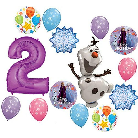 Frozen Party Supplies 2nd Birthday Balloon Bouquet Olaf Elsa Anna Let It Snow Decorations Purple Number 2