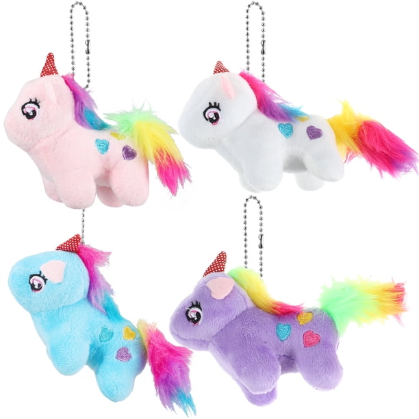 KAKOWELY 4 llaveros de unicornio de peluche con colgante de animal kawaii, adorno para bolso de mano