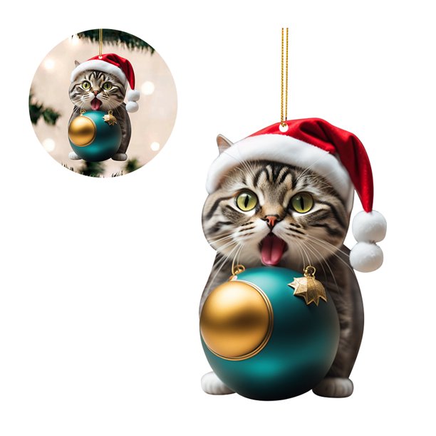 Navidad Lindo Gato Adornos Acrílico Coche Decoraciones (C)