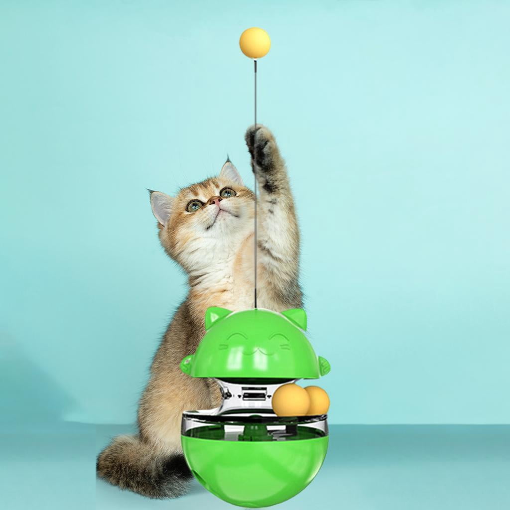 Cat Dispenser Toy Tumbler Puzzle Feeder Toy Pets Slow Kibble Dispensing Ball for Cat Training - Green, 10x10x13.5cm