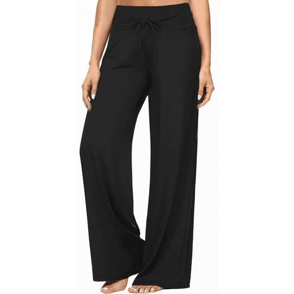 MLDRA Women Wide Leg Pants with Pockets Casual Loose Sweatpants Yoga Trouser High Waisted sweat Palazzo Lounge Pants Black