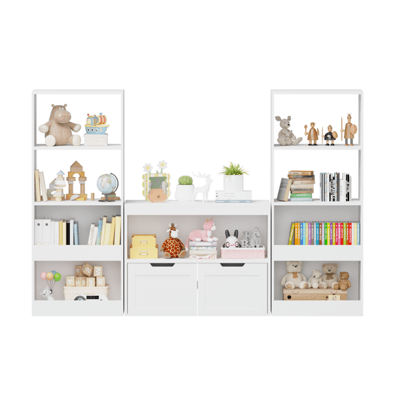 Kids Toy Storage Organizer with Large Drawers and Open Shelves, White MDF Book Organizer for Bedroom
