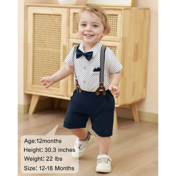 SANMIO Baby Boy Clothes Summer Suits Short Sleeve Bodysuits Bowtie Suspender Shorts Infant Gentleman Birthday Wedding Outfits