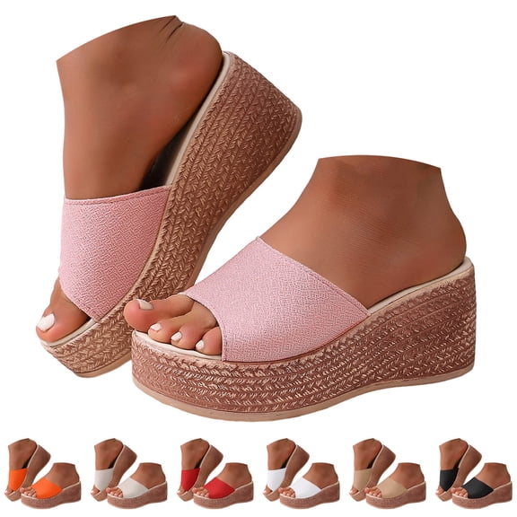 Pandaie Women's Wedge Sandals Platform Espadrille Heels Summer Wedges Slides Flatform Open Toe Bohemia Slippers Shoes Beige Size 6