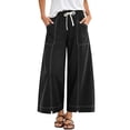 thumbnail image 5 of Guluxicc Women's Cotton Pants with Pockets Elastic Waist Drawstring Wide Leg Trousers for Everyday Wear Summer Casual Outfits, 5 of 7