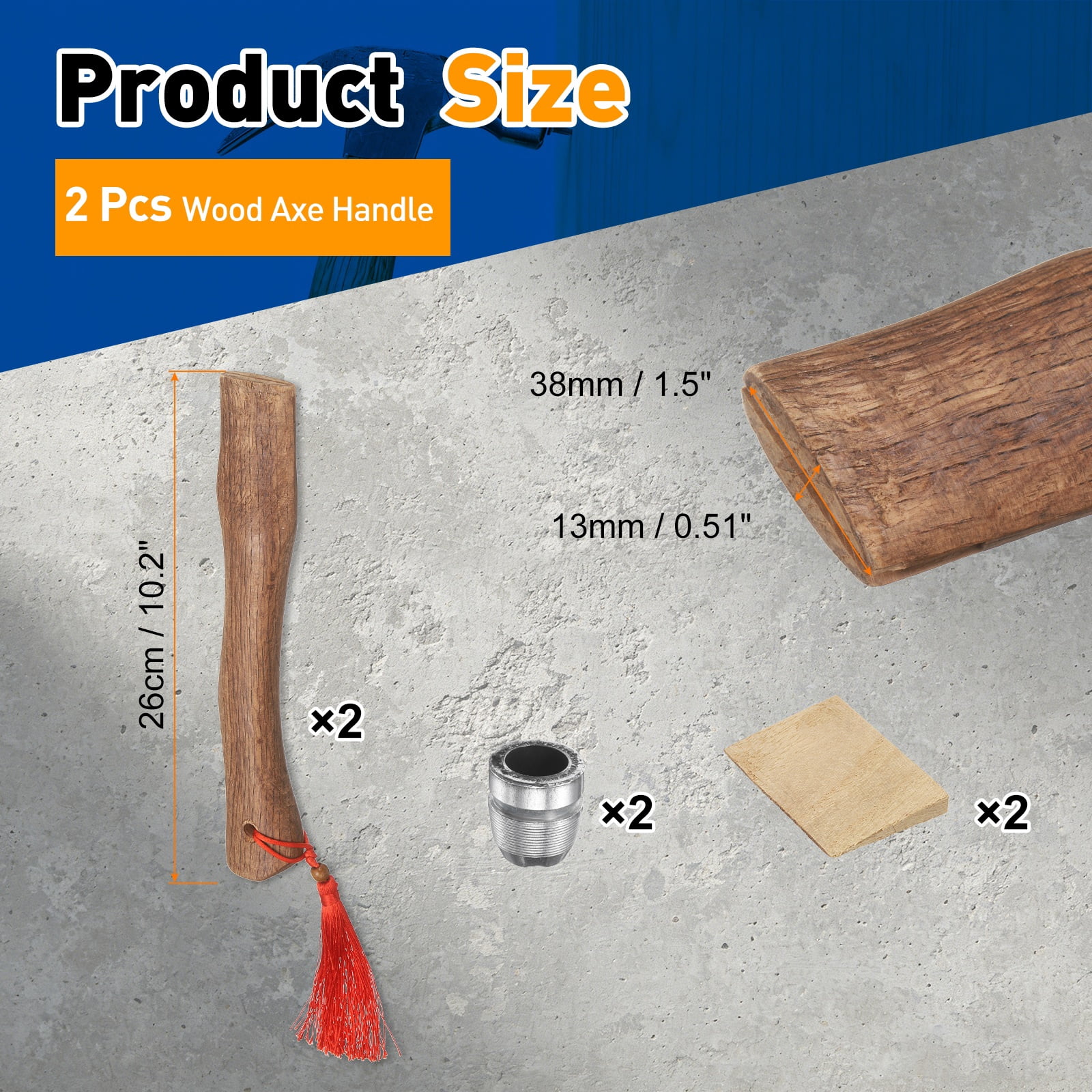 Uxcell 2pcs Wood Axe Handle Replacement 10.2" Universal Hickory Hatchet Handles with Wooden and Round Wedges for Camping Gardening Axe