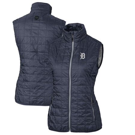 Women s Cutter & Buck Heather Navy Detroit Tigers Rainier PrimaLoft Eco Full-Zip Puffer Vest