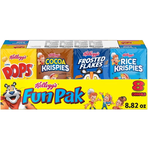 Kellogg's Frosted Flakes, Cocoa Krispies, Corn Pops, Rice Krispies Variety Pack Breakfast Cereal, 8.82 oz, 8 Count