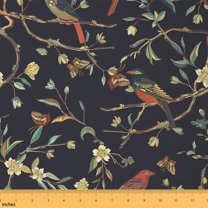 Homewish Retro Bird Fabric by the Yard 1 Yard,Autumn Fall Leaves Home Decor Fabric by the Yard,Beige Brown Green Sewing Fabric For Men Women,Luxury Bedroom Decor