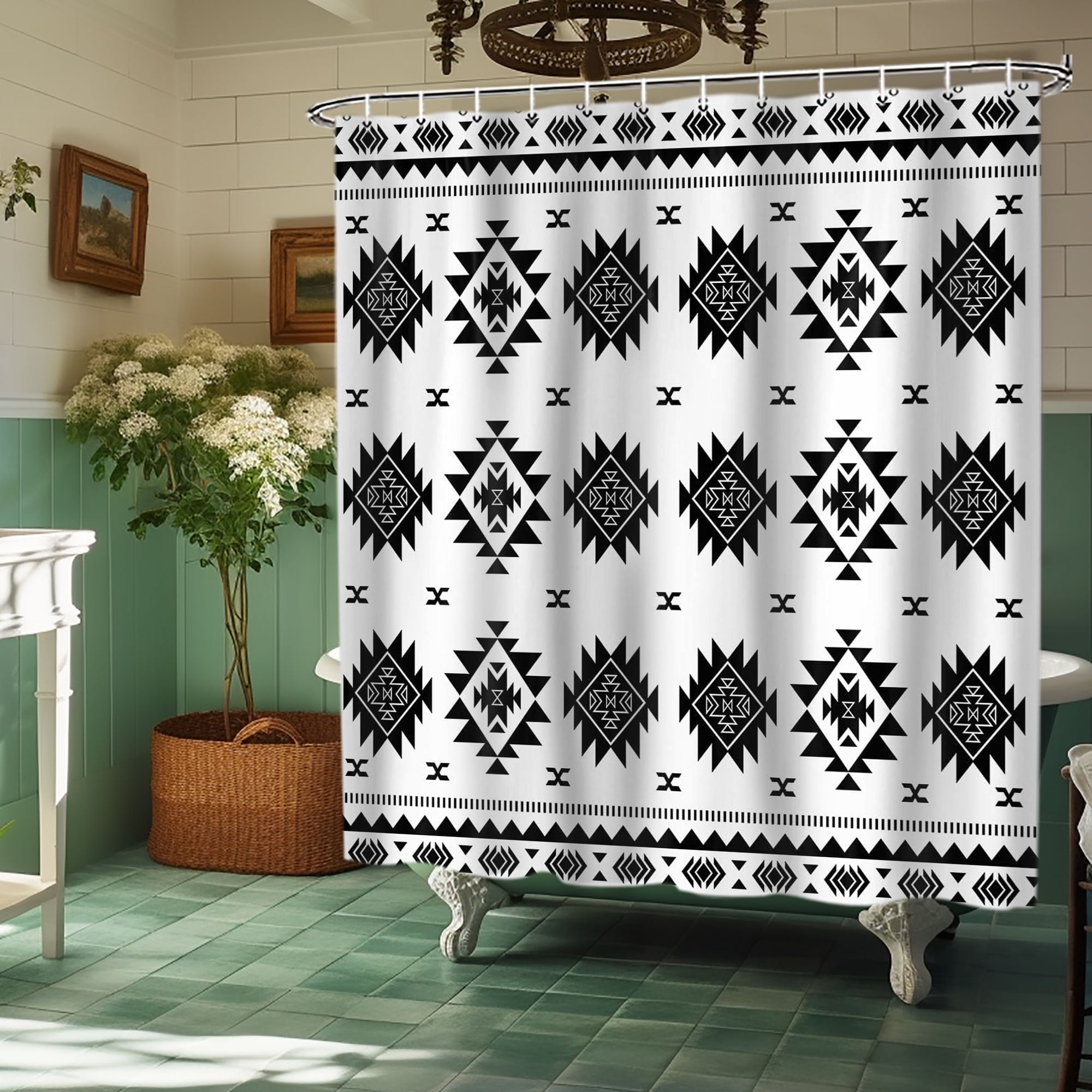 Southwestern Shower Curtain, Southwest Native Aztec Tribal themed Geometric bathroom decor American Western Pattern Fabric Bathroom Accessories 72x72in