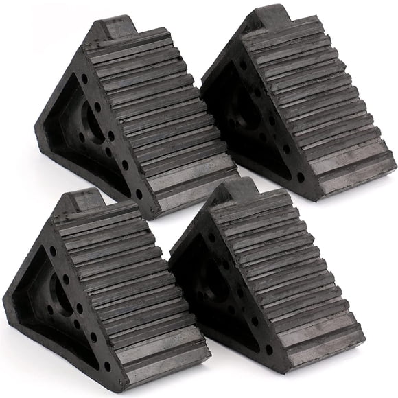 Fasmov Lot de 4 Cales de Roue en Caoutchouc Massif Robustes, Poignées de Transport Ergonomiques, Cales de Qualité Supérieure pour Voiture, Remorques de Voyage, VR, Camion et VTT