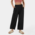 thumbnail image 2 of Lenpel Wide Leg Pants for Woman Elastic High Waisted Baggy Cotton Linen Pants Palazzo Casual Trousers with Pockets, 2 of 7
