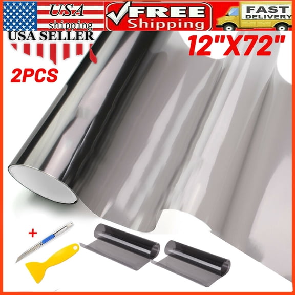 2pcs 12"X72" Gloss Light Black Smoke Headlight Taillight Light Tint Film Vinyl