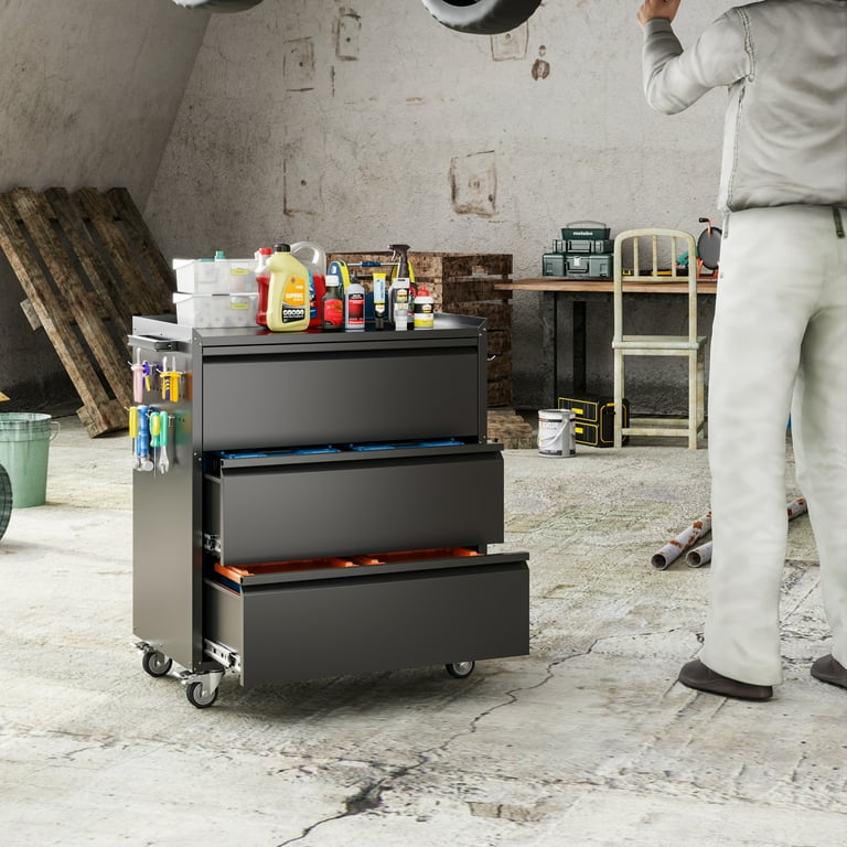 SUXXAN Lockable Metal Rolling Cabinet with Wheels, Mobile 3-Drawer SUXXAN Lockable Metal Rolling Cabinet with Wheels, Mobile 3-Drawer