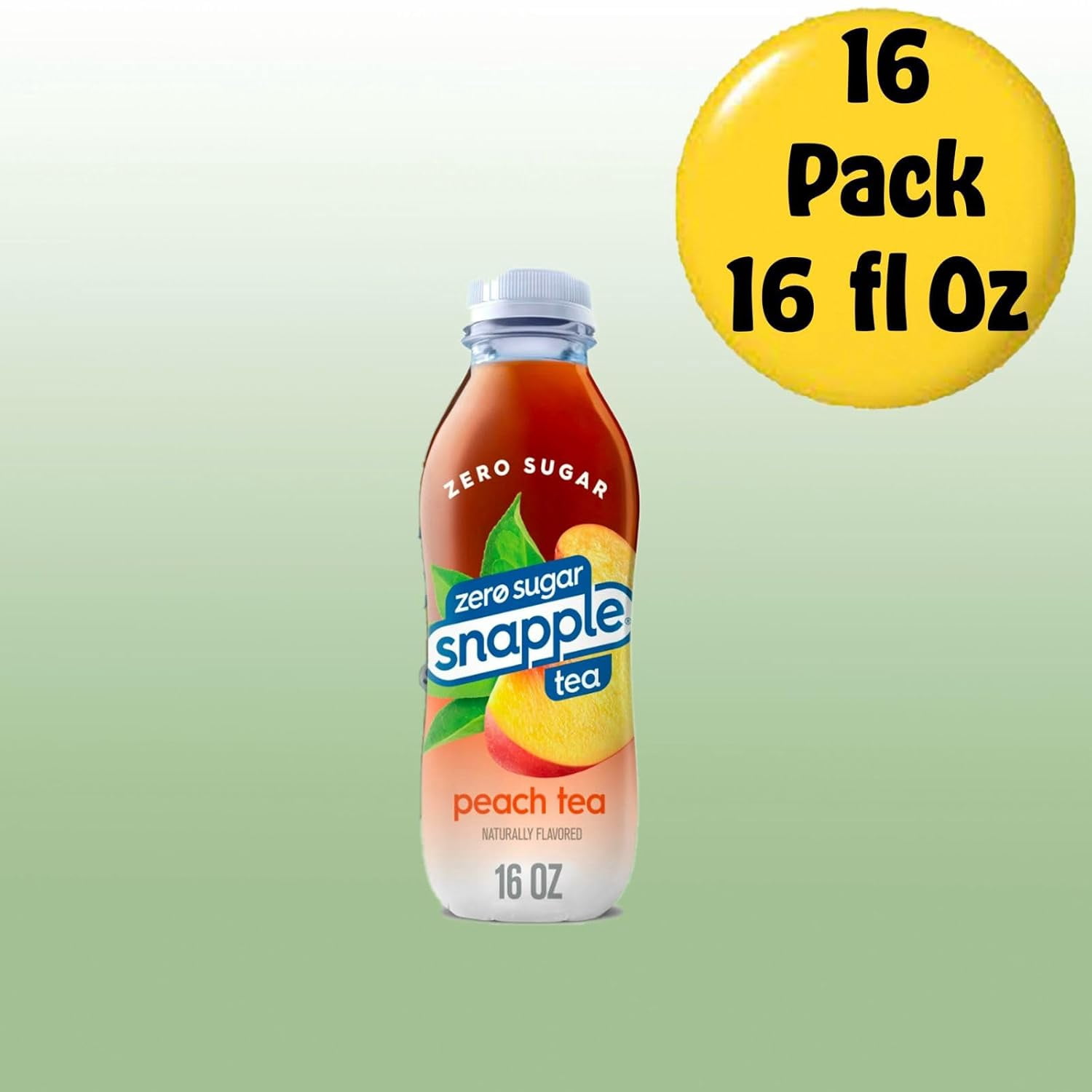 Snapple Zero Sugar Peach All Natural Fruit Juice Drink, 16 fl oz Plastic Bottles, 16-Pack