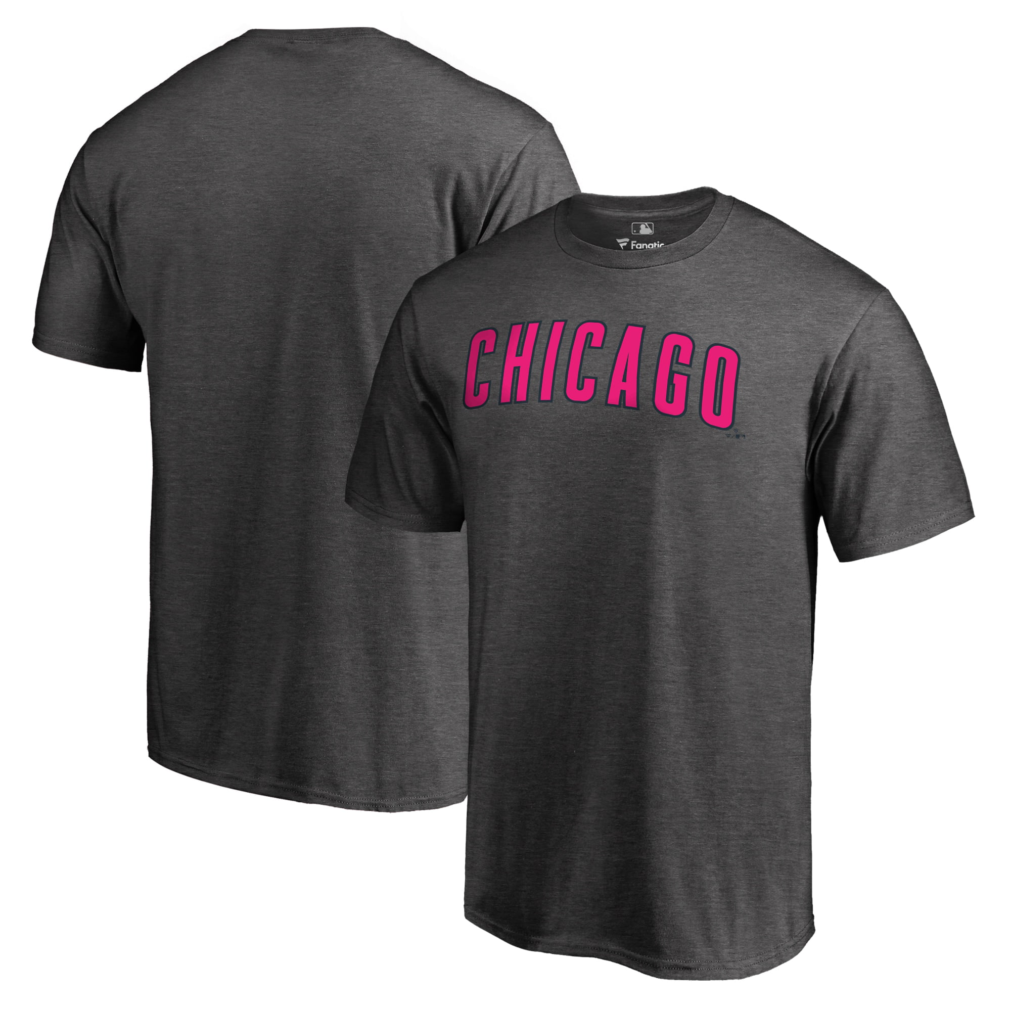 Mens Fanatics Branded Heathered Gray Chicago Cubs Pink Wordmark T-Shirt
