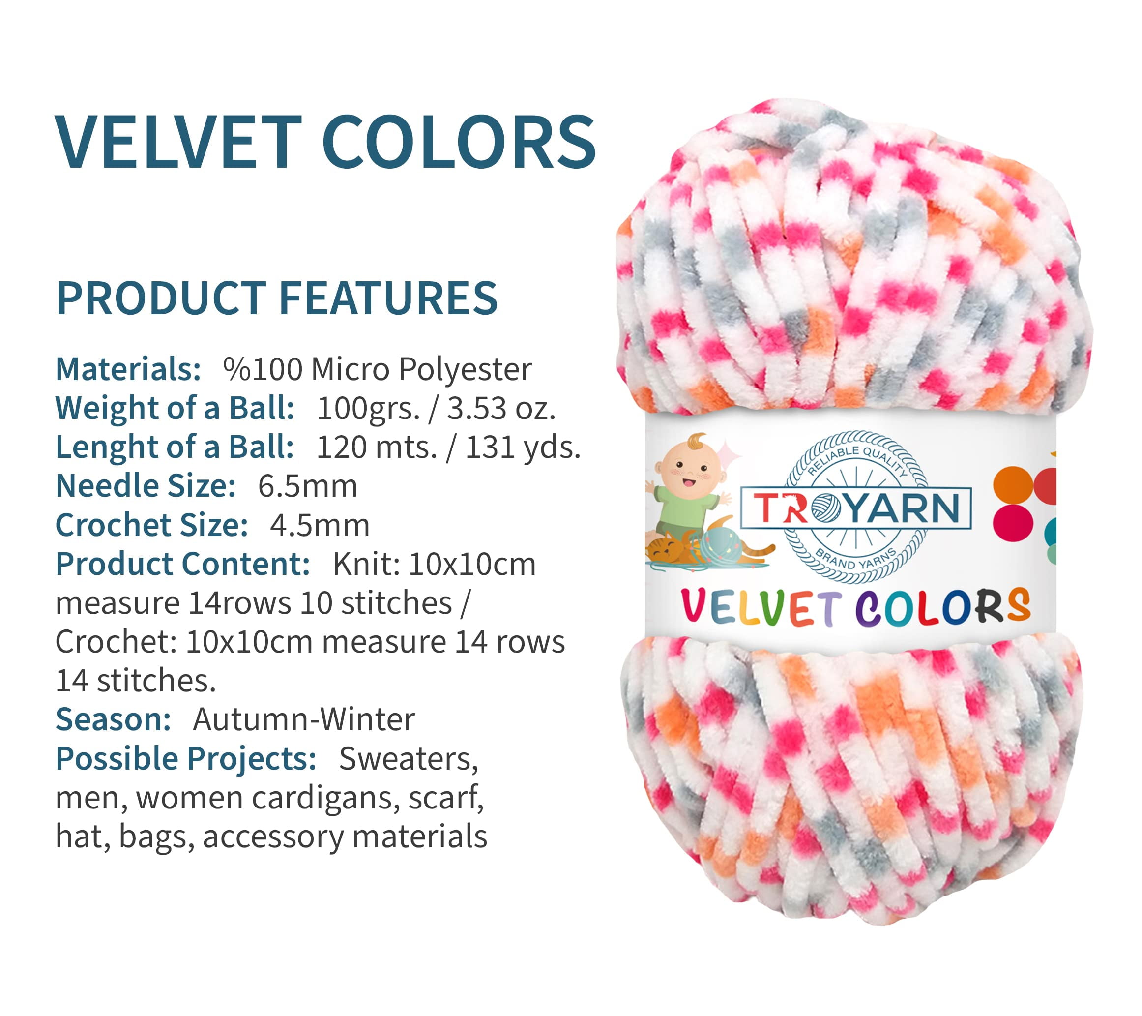 Troyarn Velvet Colors (3- Skeins Pack) Chenille Baby Blanket Yarn Amigurumi Yarn for Crocheting and Knitting Super Bulky 3x100 gr (3x131 yds) (10250 - Christmas, 3 Skein)